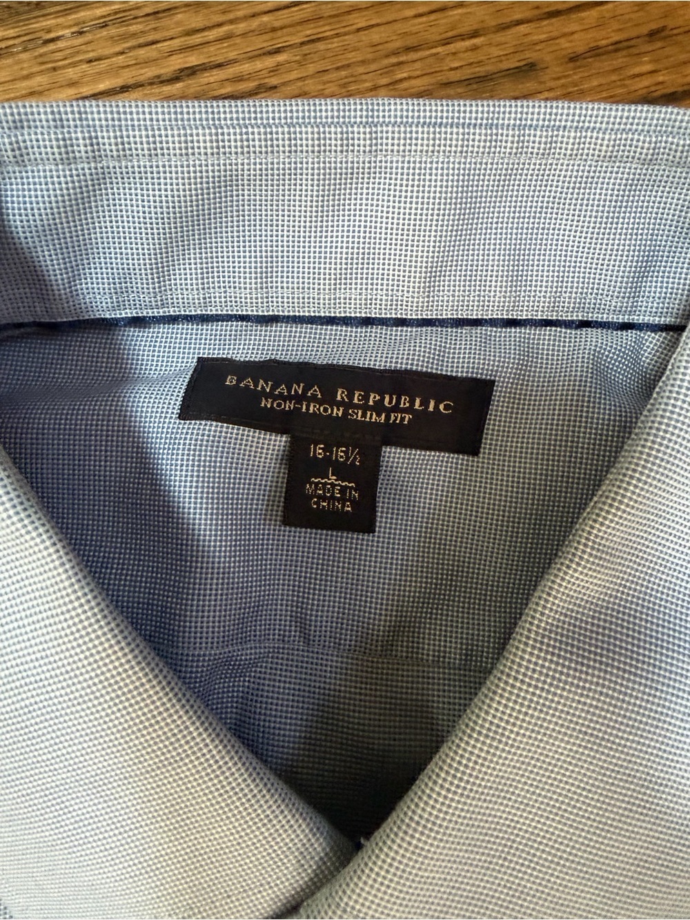 Banana Republic Non-Iron Slim Fit Dress Shirt Blue Micro Check 16-16.5 L